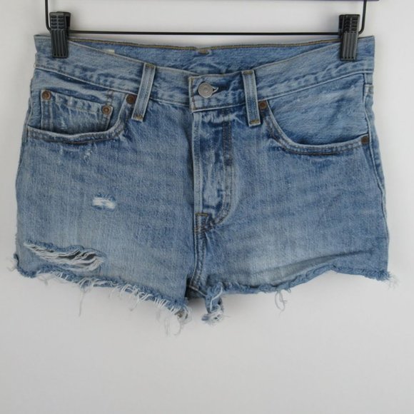 Levi's Pants - Levi’s Premium 501 Distressed Raw Hem Big E Denim Shorts sz 26
